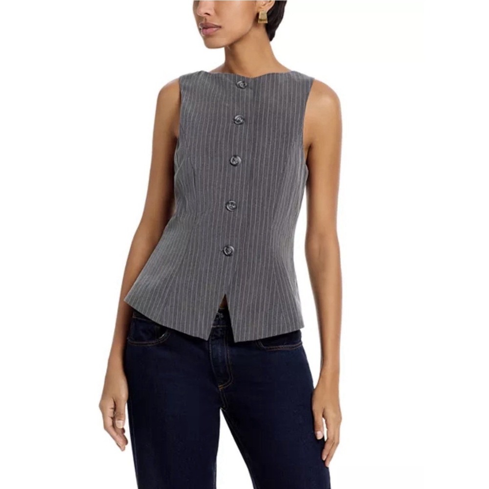 French Connection Women Minka Pinstriped Vest Gray 8